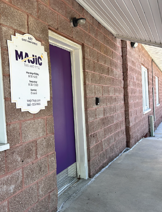Purple Door Majic tag and title entrance